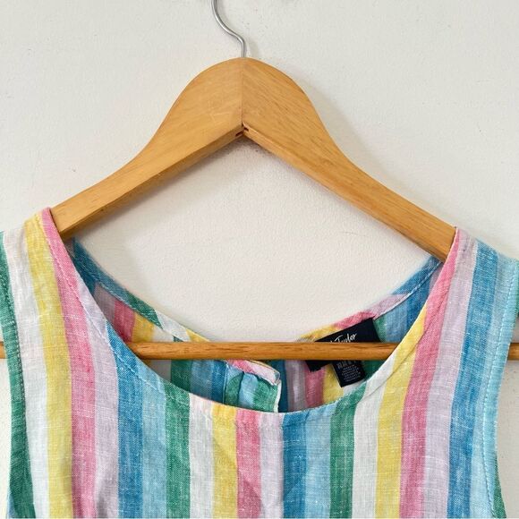 Lord & Taylor Petite Pastel Rainbow Stripes Linen Sleeveless Blouse - Picture 6 of 8